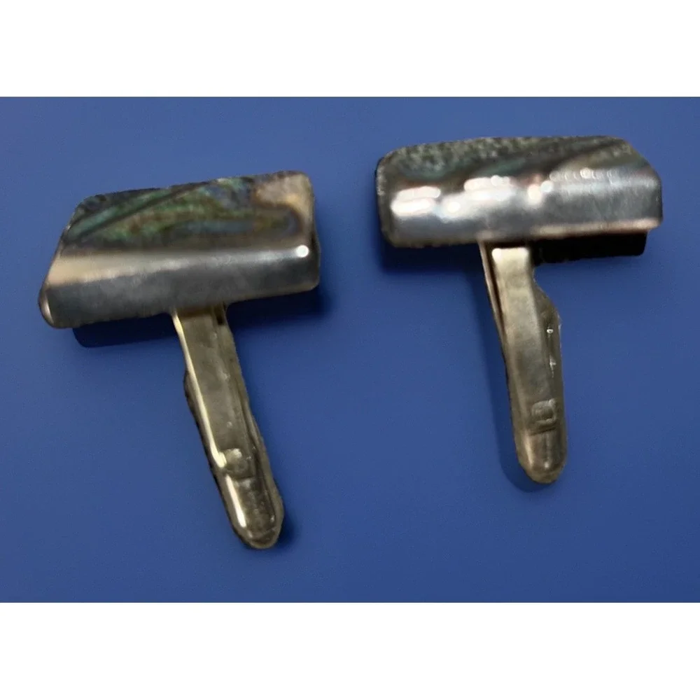 Vintage 925 Sterling Silver Abalone Shell Cufflinks Mid Century‎ Modern Mens